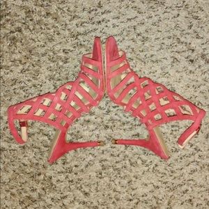 Red suede caged sandals